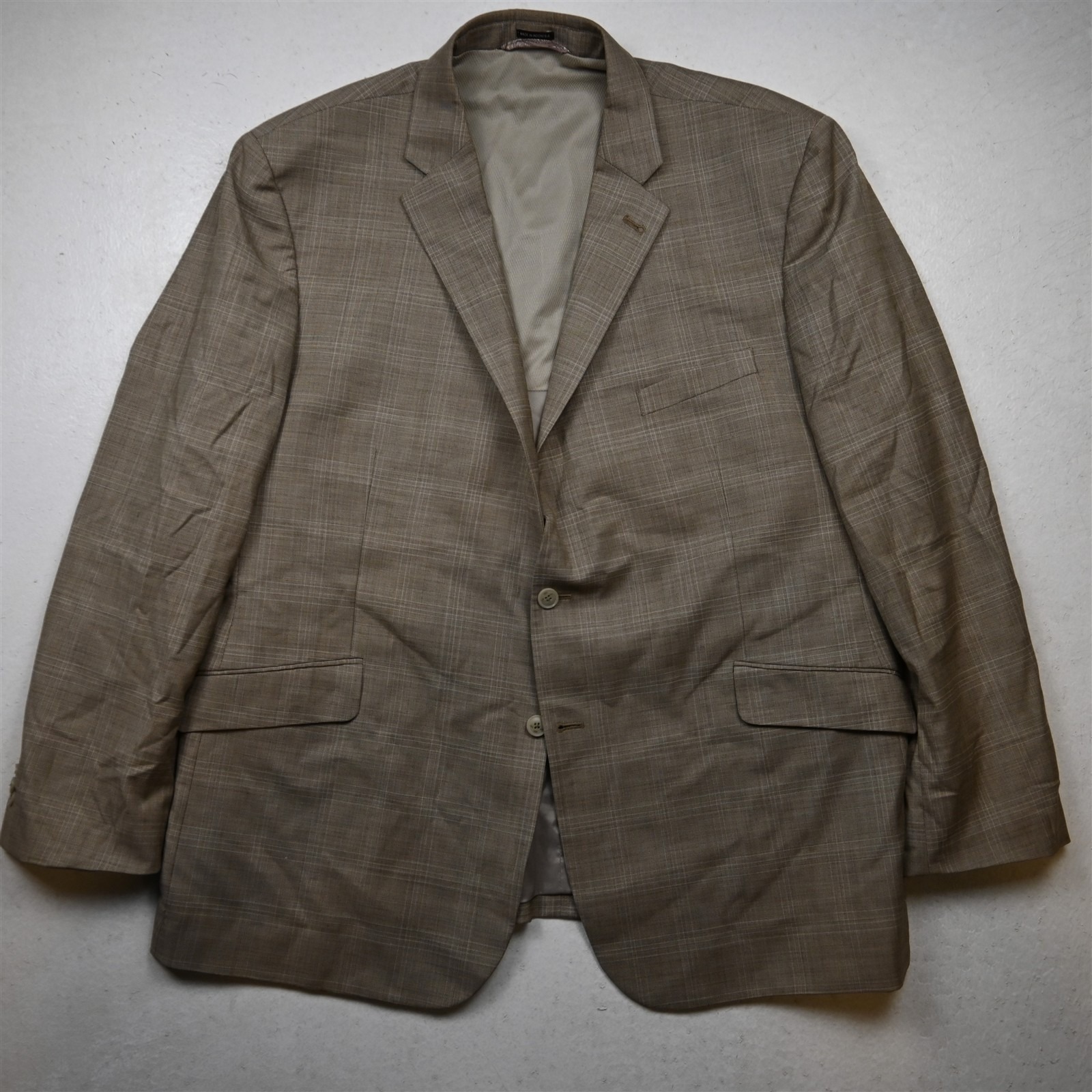 Joseph Abboud 52l Tan Brown Check Wool Soft Shoulder Summerweight Blazer Jacket